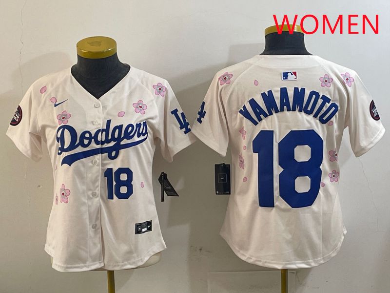 Women Los Angeles Dodgers #18 Yamamoto Cream Sakura Edition 2025 Nike MLB Jersey style 16->women mlb jersey->Women Jersey